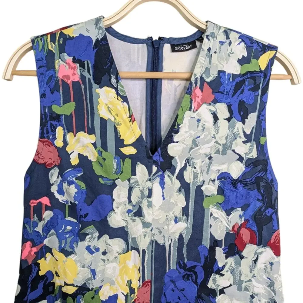 Kate Spade Saturday Watercolor Abstract Floral Dress XS Multicolor Sheath Sleeve